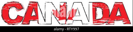 Parola Canada con la Canadian bandiera nazionale al di sotto di esso, distressed grunge look. Illustrazione Vettoriale