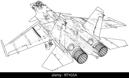 Air Jet Fighter con missili su sfondo bianco. Creato illustrazione del 3d Illustrazione Vettoriale