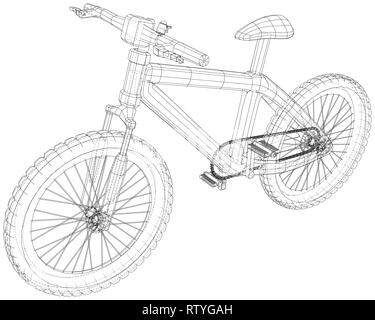 In bicicletta. Vettore concetto wireframe. Blu porpora. Creato illustrazione di 3d. Illustrazione Vettoriale
