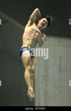 Sagamihara Green Center, Kanagawa, Giappone. 2 Mar, 2019. Sho Sakai (JPN), 2 marzo 2019 - Immersioni subacquee : FINA Diving World Series 2019 Sagamihara Uomini 3m Springboard Semifinale a Sagamihara Green Center, Kanagawa, Giappone. Credito: YUTAKA AFLO/sport/Alamy Live News Foto Stock