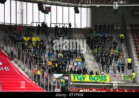 Alkmaar, Paesi Bassi. 03 Mar, 2019. ALKMAAR, 03-03-2019, Stadio AZ Alkmaar , olandese Eredivisie . AZ - Fortuna Sittard , Fortuna Sittard tifosi e sostenitori prima che il gioco AZ - Fortuna Sittard .. Credito: Pro scatti/Alamy Live News Foto Stock