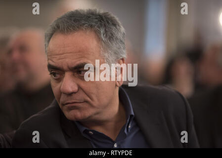 Atene, Grecia. 3 Mar, 2019. Ex ministro con il governo SYRIZA, PANOS SKOURLETIS, occupa la parte centrale della riunione del comitato. SYRIZA del Comitato Centrale, la massima principale organo decisionale del partito, assemblato al fine di preparare per il prossimo Parlamento europeo 2019 elezioni. Credito: Nikolas Georgiou/ZUMA filo/Alamy Live News Foto Stock