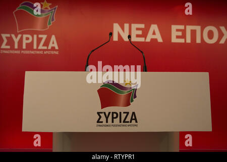 Atene, Grecia. 3 Mar, 2019. Partito SYRIZA del Comitato Centrale, la massima principale organo decisionale del partito, assembla al fine di preparare per il prossimo Parlamento europeo 2019 elezioni. Credito: Nikolas Georgiou/ZUMA filo/Alamy Live News Foto Stock