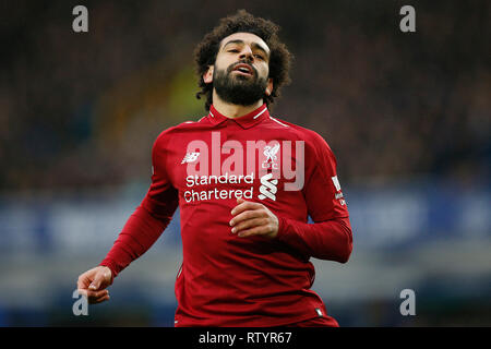 Liverpool, Regno Unito. 3 Marzo, 2019. Liverpool, Regno Unito. 03 Mar, 2019. Solo uso editoriale. Mohamed Salah di Liverpool durante il match di Premier League tra Everton e Liverpool a Goodison Park il 3 marzo 2019 a Liverpool, in Inghilterra. (Foto di Daniel Chesterton/) Credit: Immagini di PHC/Alamy Live News Foto Stock