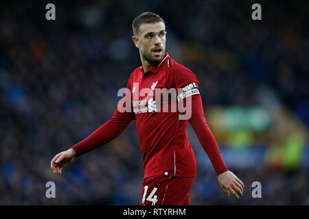 Liverpool, Regno Unito. 3 Marzo, 2019. Liverpool, Regno Unito. 03 Mar, 2019. Solo uso editoriale. Jordan Henderson di Liverpool durante il match di Premier League tra Everton e Liverpool a Goodison Park il 3 marzo 2019 a Liverpool, in Inghilterra. (Foto di Daniel Chesterton/) Credit: Immagini di PHC/Alamy Live News Foto Stock