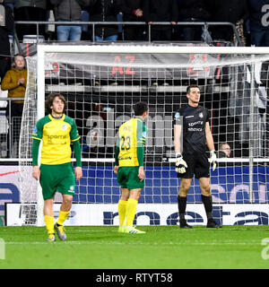 Alkmaar, Paesi Bassi. 03 Mar, 2019. ALKMAAR, 03-03-2019, Stadio AZ Alkmaar , olandese Eredivisie . AZ - Fortuna Sittard , Fortuna Sittard sconsolato dopo il 4-2 durante il gioco AZ - Fortuna Sittard .. Credito: Pro scatti/Alamy Live News Foto Stock