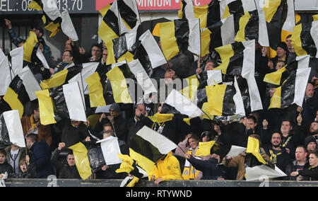 Lokeren, Belgio. 03 Mar, 2019. LOKEREN, Belgio - MARZO 03: Sostenitori di Lokeren durante la Jupiler Pro League Match Day 28 tra Sporting Lokeren e RSC Anderlecht su Marzo 03, 2019 in Lokeren, Belgio. (Foto di Vincent Van Doornick/Isosport) Credito: Pro scatti/Alamy Live News Foto Stock