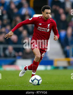 Liverpool, Regno Unito. 3 Marzo, 2019. Trento Alexander-Arnold di Liverpool durante il match di Premier League tra Everton e Liverpool a Goodison Park il 3 marzo 2019 a Liverpool, in Inghilterra. (Foto di Daniel Chesterton/) Credit: Immagini di PHC/Alamy Live News Foto Stock