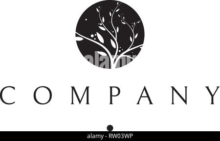 Natura albero di diramazione vettore nero logo design Illustrazione Vettoriale