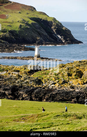 Il vitello di uomo, una piccola isola al largo della costa del sud-ovest dell' Isola di Man, Gran Bretagna. Il polpaccio dell'uomo attualmente vanta la più alta densità di lig Foto Stock