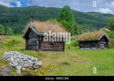 Registro tradizionali capanne in Sogn folk museum Foto Stock