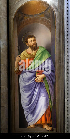 San Bartolomeo dipinto di Lorenzo di Credi, Chiesa di Orsanmichele a Firenze, Toscana, Italia Foto Stock