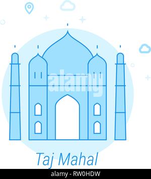 Taj Mahal, India piatto icona Vettore. Monumenti storici relativi illustrazione. Luminoso appartamento stile. Blue Design monocromatico. Corsa modificabile. Illustrazione Vettoriale