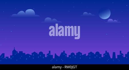 Night city vettore paesaggio gradienti illustrazione del chiaro di luna e le stelle nel cielo viola Illustrazione Vettoriale