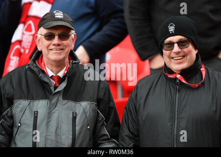 2 marzo 2019, Bet 365 Stadium, Stoke-on-Trent, Inghilterra; Sky scommessa campionato, Stoke City vs Nottingham Forest ; foresta sostenitori Credit: Jon Hobley/News immagini English Football League immagini sono soggette a licenza DataCo Foto Stock