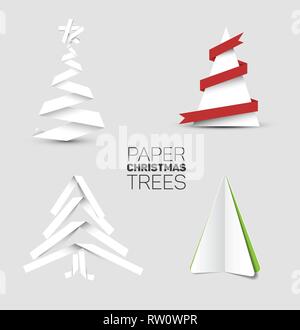 Raccolta di quattro alberi di Natale realizzati dal libro bianco o bianco strisce di carta Illustrazione Vettoriale