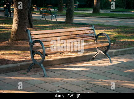 Primo piano del banco in autunno nel parco Foto Stock