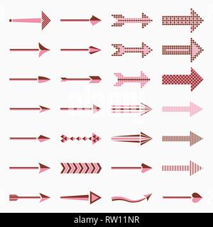 Serie di frecce. Rosa e colori marrone. Facile per ricolorare. Design piatto. Illustrazione Vettoriale. Illustrazione Vettoriale