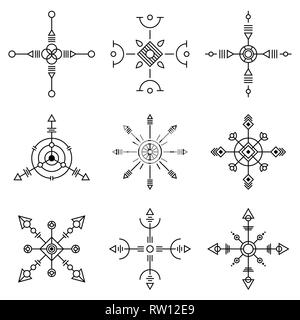 Geometria astratta set di simboli. Isolati segni mistica. Geometria Sacra. Alchimia lineare, occulto, filosofica segni simmetrica. Per la musica della copertina dell'album, p Illustrazione Vettoriale