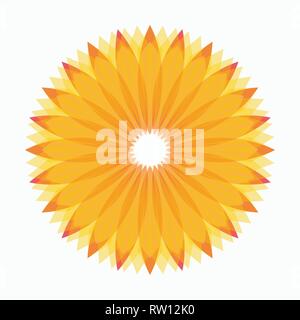 Logo geometrico modello di disegno, cerchio, fiore simbolo, forma di sun. I colori giallo e arancione. Girasole icona Vettore, clip art design. Symbo vettore Illustrazione Vettoriale