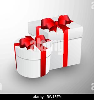 Regalo di natale Scatola con fiocco rosso vettore. Illustrazione Vettoriale