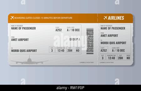 Compagnia aerea carta di imbarco o il biglietto aereo modello di disegno. Realistico illustrazione vettoriale. Illustrazione Vettoriale