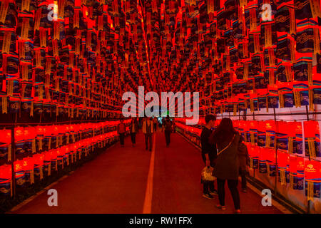 Tunnel delle lanterne durante il Festival delle Lanterne Jinju in Jinju, Corea del Sud Foto Stock