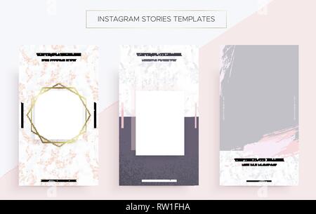 Instagram storie di modelli di banner con marmo Illustrazione Vettoriale