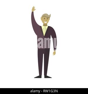 Uomo d'affari che sventolava la mano. Uomo dai capelli grigi. Illustrazione vettoriale. Design piatto Illustrazione Vettoriale
