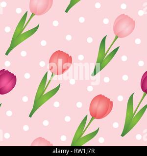 Seamless pattern tulipani rosa punteggiato molla background design illustrazione vettoriale EPS10 Illustrazione Vettoriale