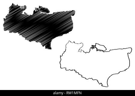 Kent (Regno Unito, Inghilterra, Non-metropolitan county, shire county) mappa illustrazione vettoriale, scribble schizzo Kent mappa Illustrazione Vettoriale