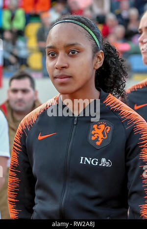 Parchal, Portogallo. 4 Mar 2019. Bela Vista Stadio Comunale, Algarve Cup 2019, Paesi Bassi - Polonia (donne), Paesi Bassi player Ashleigh Weerdenduring match Paesi Bassi - Polonia (donne) Credito: Pro scatti/Alamy Live News Foto Stock