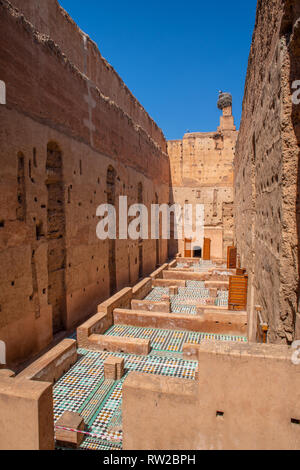 Rovine di spazio vivente di Palazzo El Badi, ' l'Incomparabile Palace", Marrekech, Marocco Foto Stock