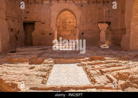 Rovine di spazio vivente di Palazzo El Badi, ' l'Incomparabile Palace", Marrekech, Marocco Foto Stock