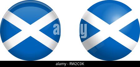 Scozia bandiera sotto 3d pulsante a cupola e lucida sfera / palla. Illustrazione Vettoriale