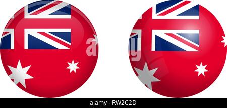 Australian red ensign bandiera sotto 3d pulsante a cupola e lucida sfera / palla. Illustrazione Vettoriale