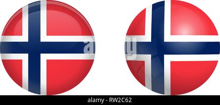 Bandiera della Norvegia in 3d pulsante a cupola e lucida sfera / palla. Illustrazione Vettoriale