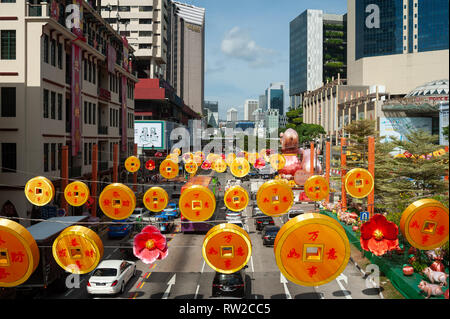 01.02.2019, Singapore, Repubblica di Singapore, in Asia - annuale street decorazione per il Capodanno cinese a Singapore Chinatown. Foto Stock