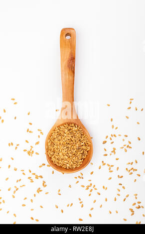 Golden semi di lino. Micronutriente benefiche per l'organismo che previene e cura i disturbi. Ricco di fibre e sostanze nutritive (manganese, vitamina B1, e Foto Stock