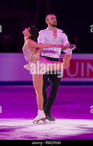 Ksenia Stolbova e Fedor Klimov dalla Russia durante il 2018 Europei di pattinaggio di figura i campionati Foto Stock