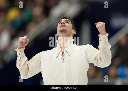 Javier Fernandez dalla Spagna durante il 2018 Europei di pattinaggio di figura i campionati Foto Stock