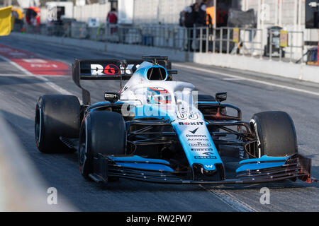 Circuito DE CATALUNYA, MONTMELO, Spagna - Febbraio 28th, 2019 - George Russel di Gran Bretagna guida la (63) Rokit Racing Williams FW42 sulla via Test F1. Foto Stock