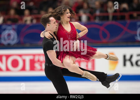 Natalia Kaliszek e Maksym Spodyriev dalla Polonia nel 2018 World Figure Skating Championships in Milano, Italia Foto Stock