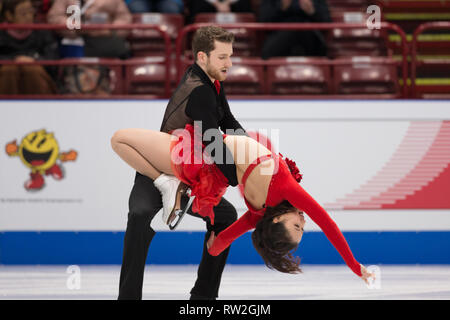 Yura Min e Alexander Gamelin dalla Corea durante il 2018 World Figure Skating Championships in Milano, Italia Foto Stock