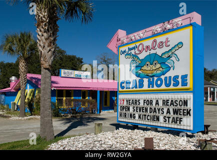 Il capitano Jimmy's ingresso Crab House restaurant & raw bar a Murrells Inlet SC USA. Foto Stock