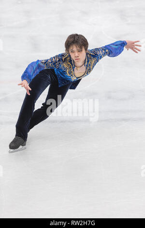 Shoma Onu dal Giappone durante il 2018 World Figure Skating Championships in Milano, Italia Foto Stock