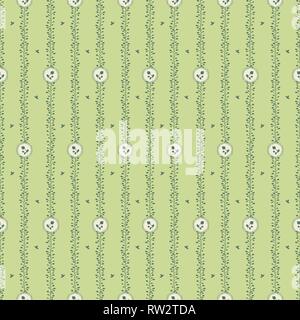 Green seamless pattern a strisce con ornamenti floreali. Foto Stock