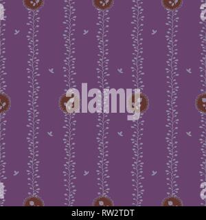 Magenta seamless pattern a strisce con ornamenti floreali. Foto Stock