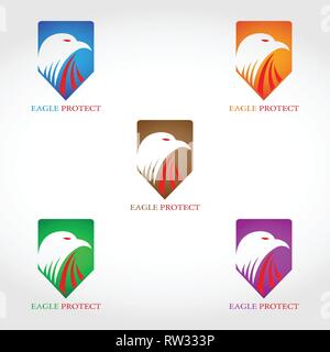 Questo logo ha una protezione che all'interno è il capo di un'aquila. Questo logo è adatto per uso come il logo di un'azienda impegnata nella tecnologia business. Illustrazione Vettoriale