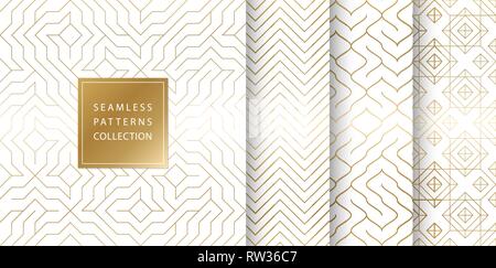 Senza soluzione di continuità geometrica golden pattern sfondo. Semplice vettore grafico stampa bianca. Ripetere linea astratta set di texture. Forme minimalista Illustrazione Vettoriale